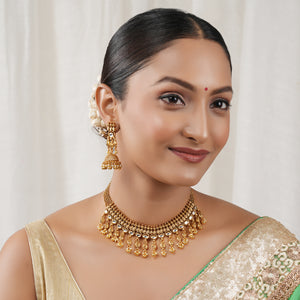 Beautiful kundan antique gold layered choker necklace set