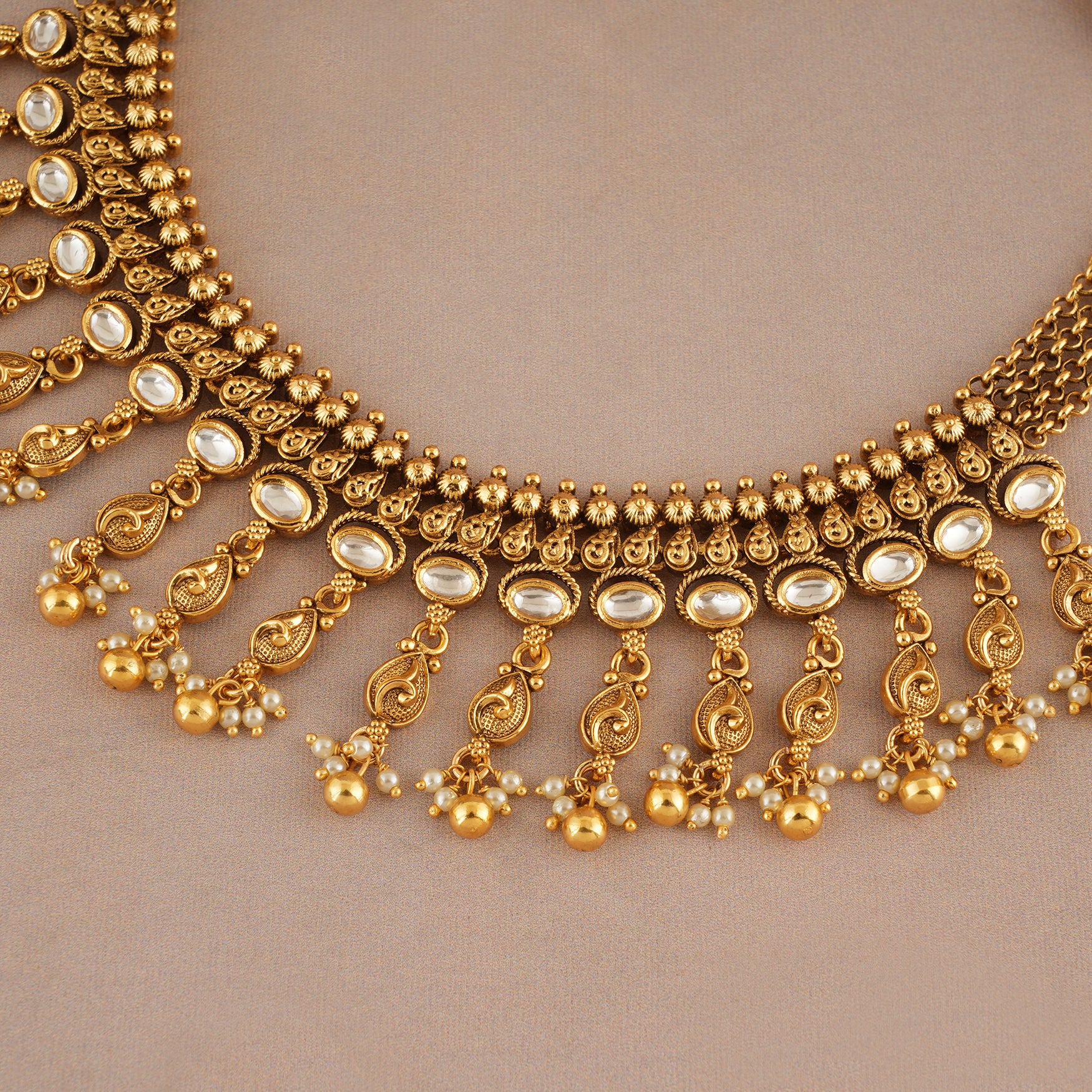 Beautiful kundan antique gold layered choker necklace set