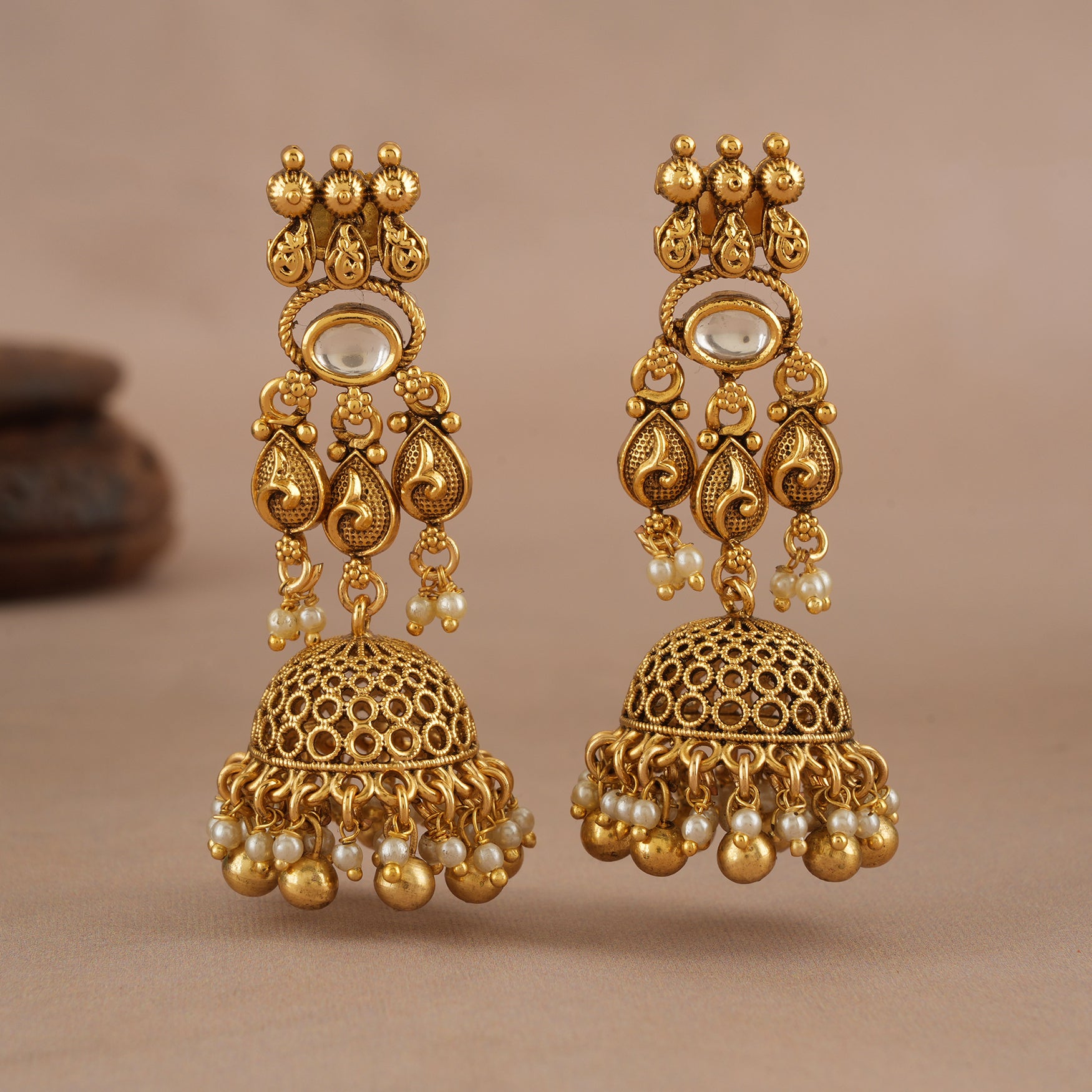 Beautiful kundan antique gold layered choker necklace set