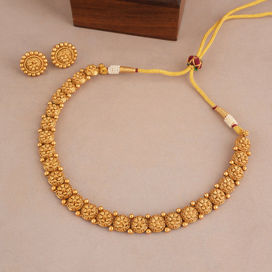 Stunning elegant floral antique gold plain necklace set