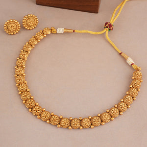 Stunning elegant floral antique gold plain necklace set