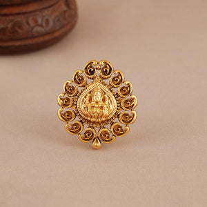 Stunning plain antique gold maa lakshmi adjustable finger ring I Temple Jewellery