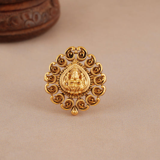 Stunning plain antique gold maa lakshmi adjustable finger ring I Temple Jewellery