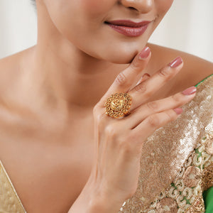 Stunning plain antique gold maa lakshmi adjustable finger ring I Temple Jewellery