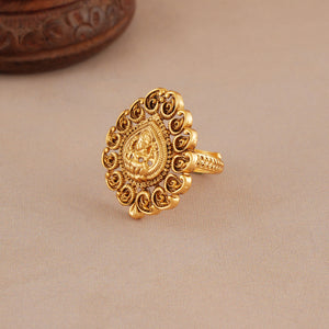 Stunning plain antique gold maa lakshmi adjustable finger ring I Temple Jewellery