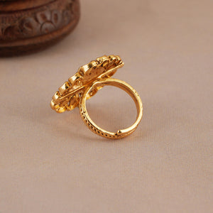 Stunning plain antique gold maa lakshmi adjustable finger ring I Temple Jewellery