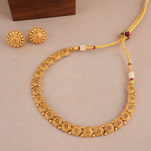 Cute elegant plain antique gold necklace set with earring