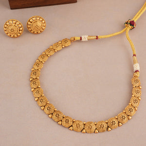 Cute elegant plain antique gold necklace set with earring