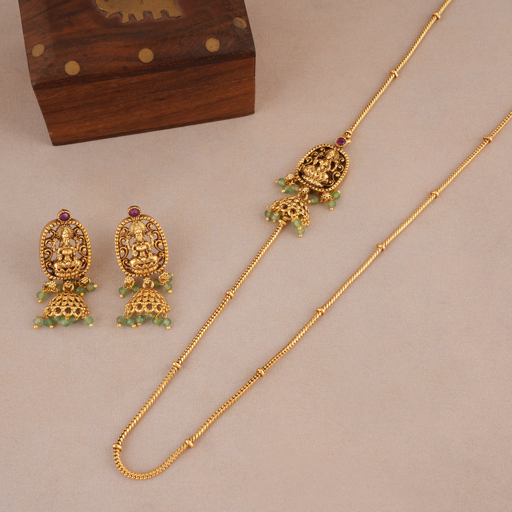 Elegant antique gold maa lakshmi side brooch necklace set I Temple Jewellery