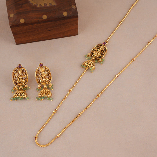 Elegant antique gold maa lakshmi side brooch necklace set