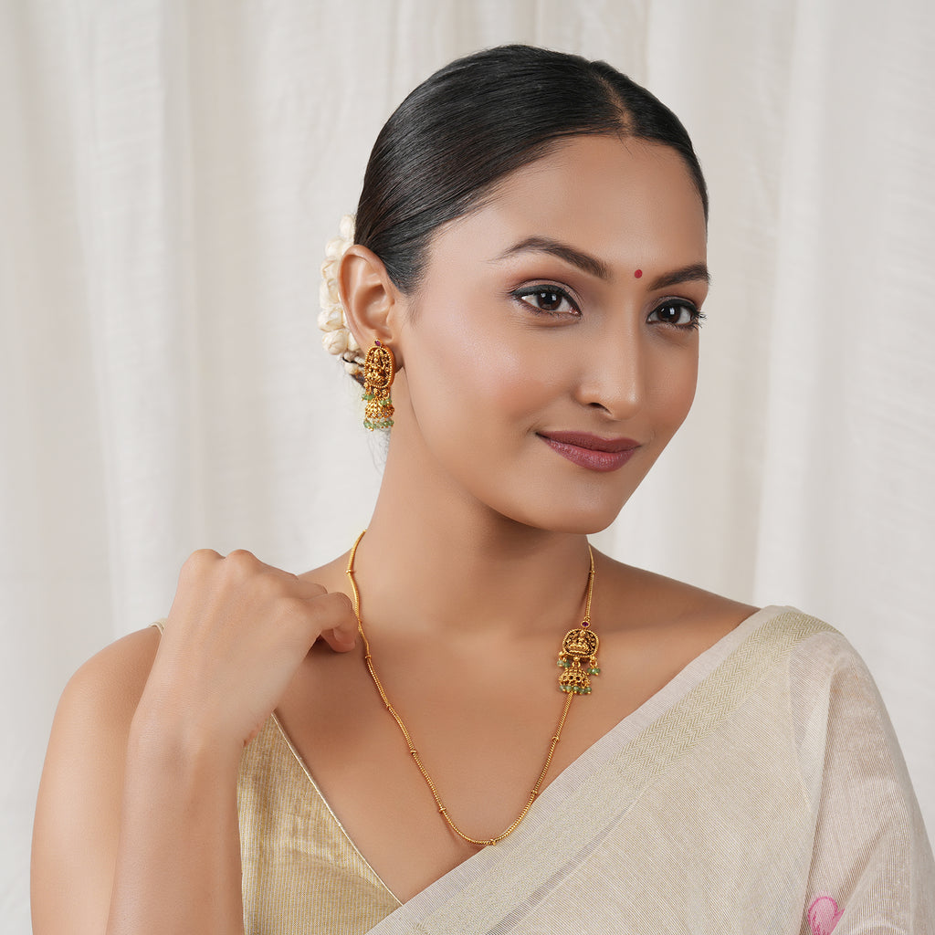 Elegant antique gold maa lakshmi side brooch necklace set I Temple Jewellery