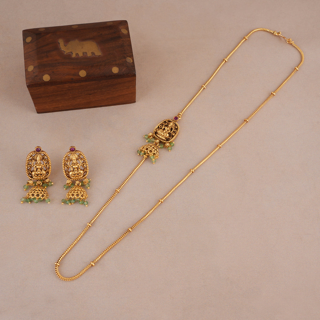 Elegant antique gold maa lakshmi side brooch necklace set I Temple Jewellery