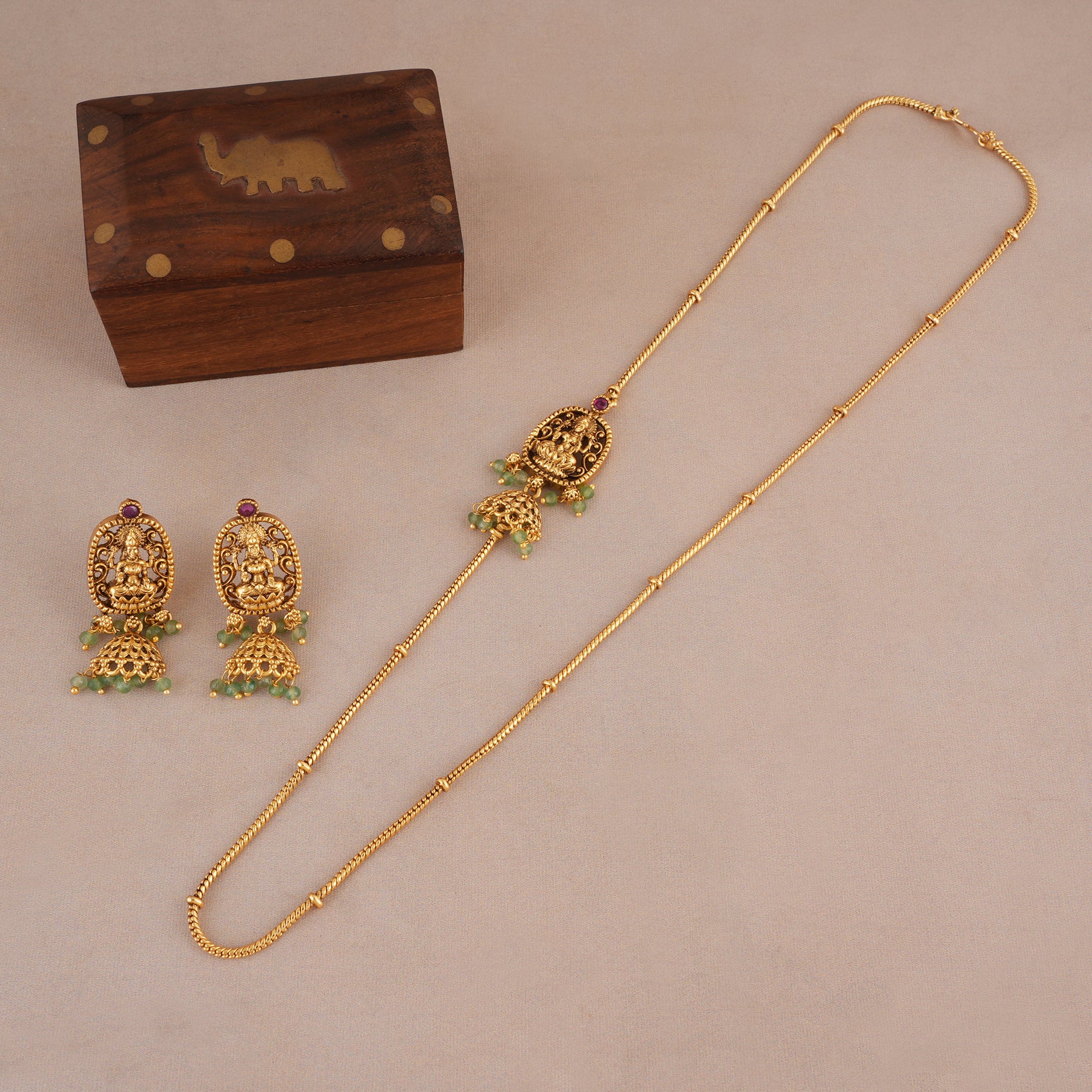 Elegant antique gold maa lakshmi side brooch necklace set I Temple Jewellery