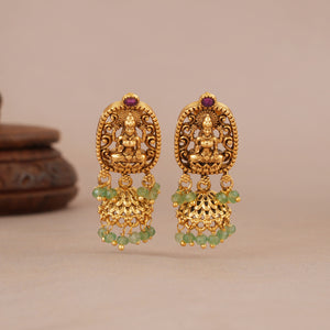 Elegant antique gold maa lakshmi side brooch necklace set