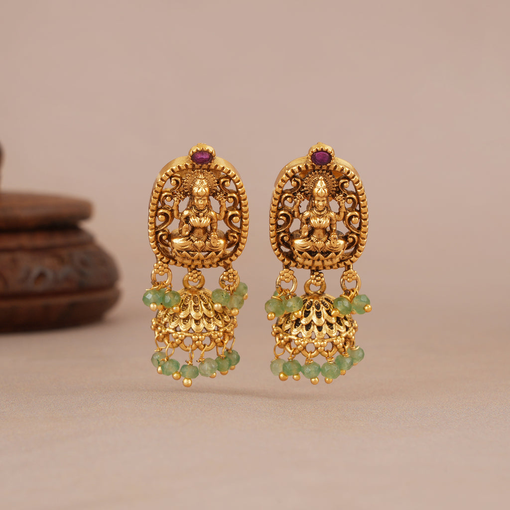 Elegant antique gold maa lakshmi side brooch necklace set I Temple Jewellery