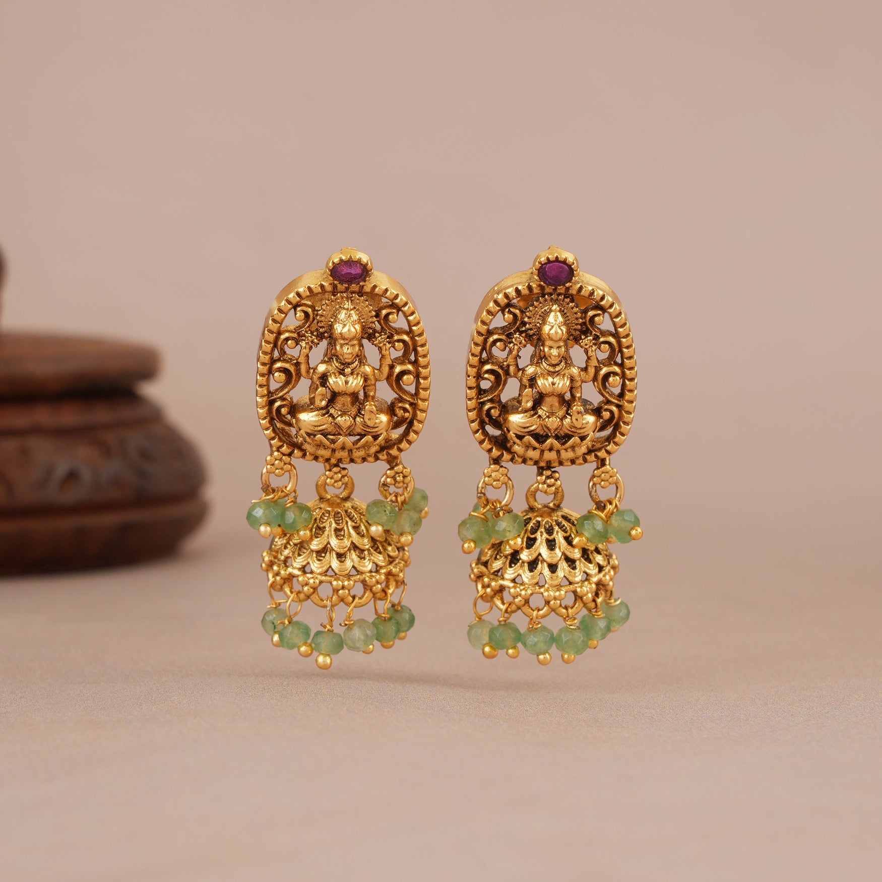 Elegant antique gold maa lakshmi side brooch necklace set I Temple Jewellery