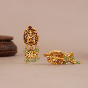 Elegant antique gold maa lakshmi side brooch necklace set