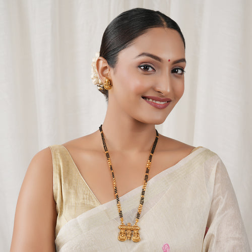 Antique Gold Long Maa Lakshmi Mangalsutra Set I Temple Jewelry