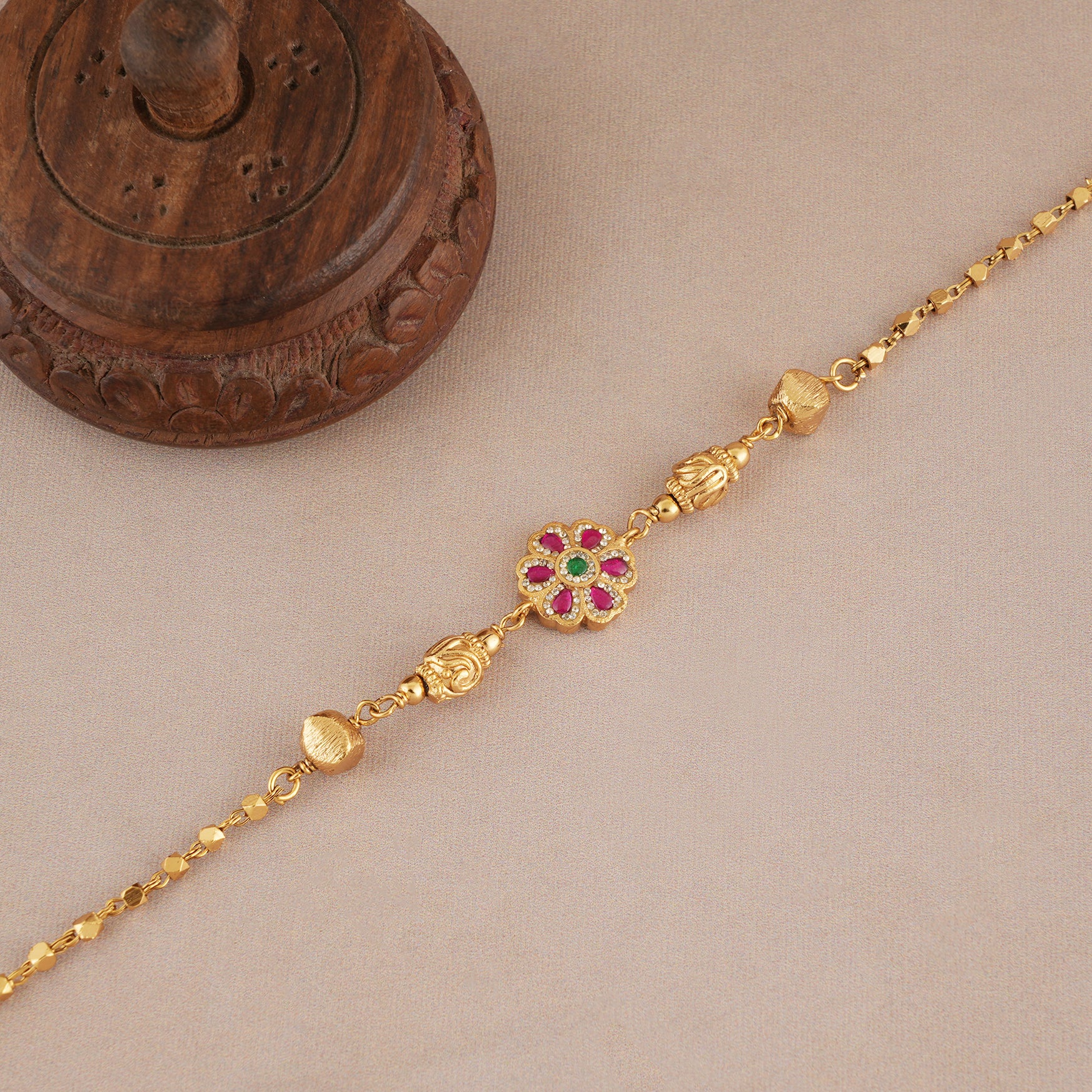 Elegant antique gold stone adjustable bracelet for women