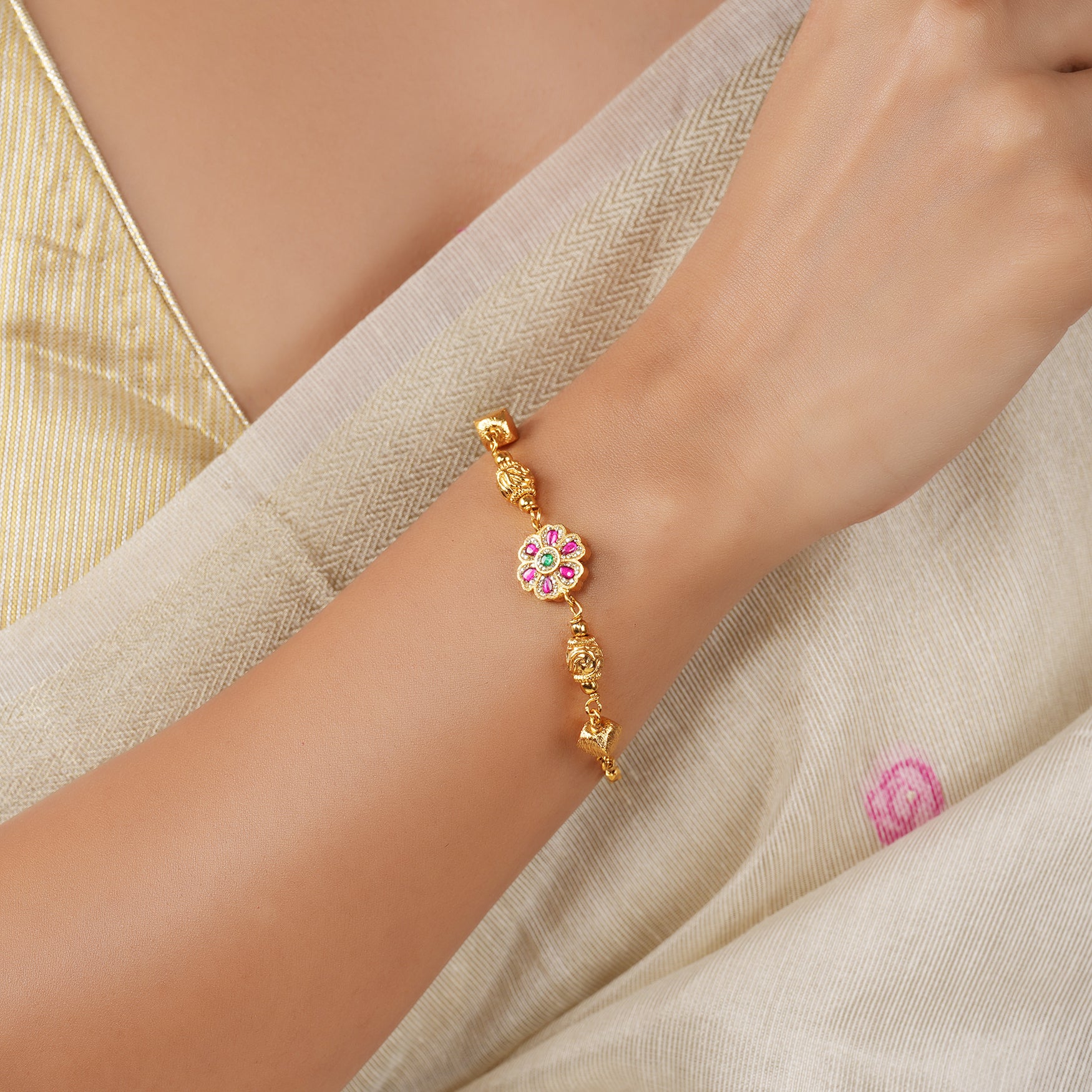 Elegant antique gold stone adjustable bracelet for women