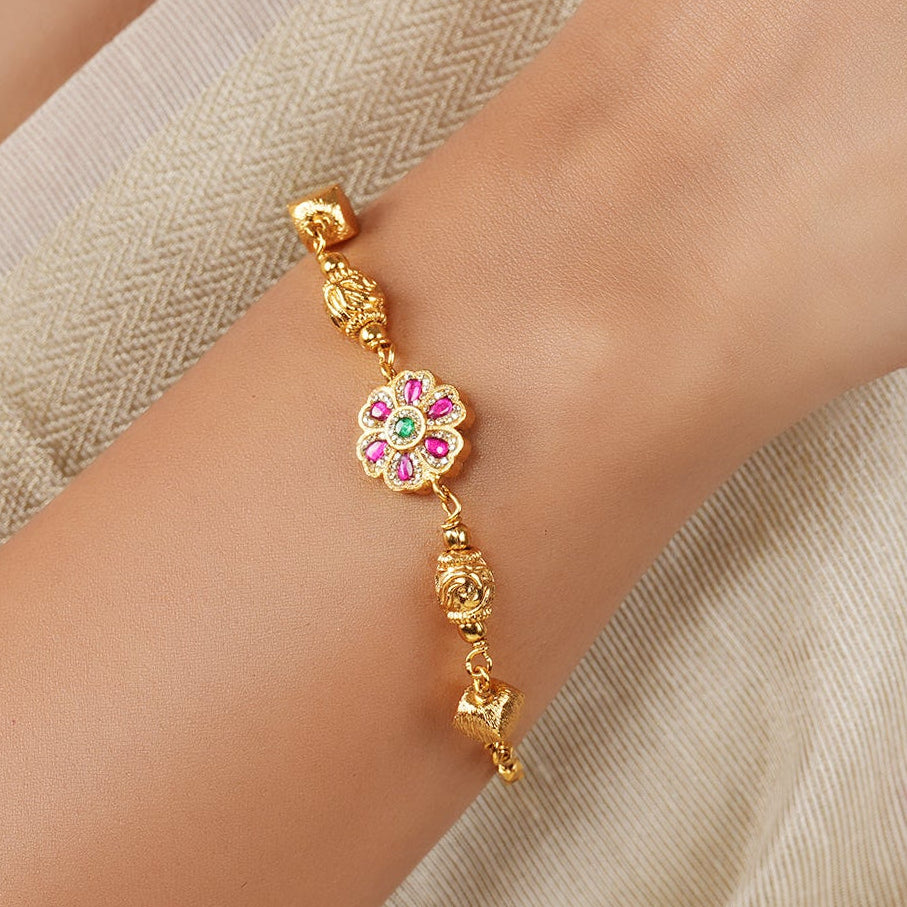 Elegant antique gold stone adjustable bracelet for women