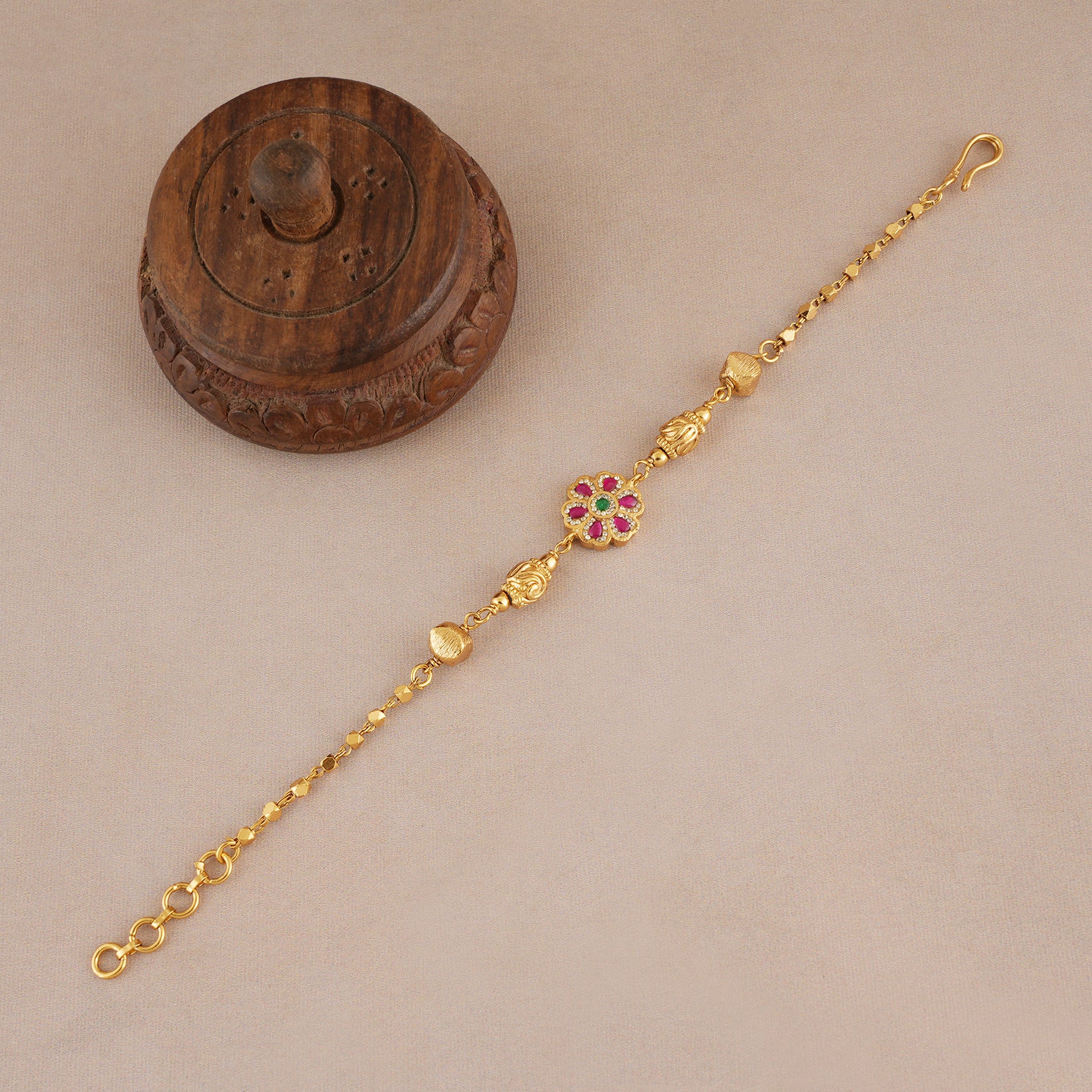 Elegant antique gold stone adjustable bracelet for women