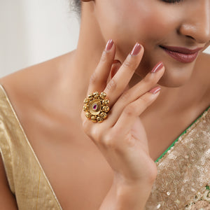 Stunning antique gold ruby stone adjustable finger ring