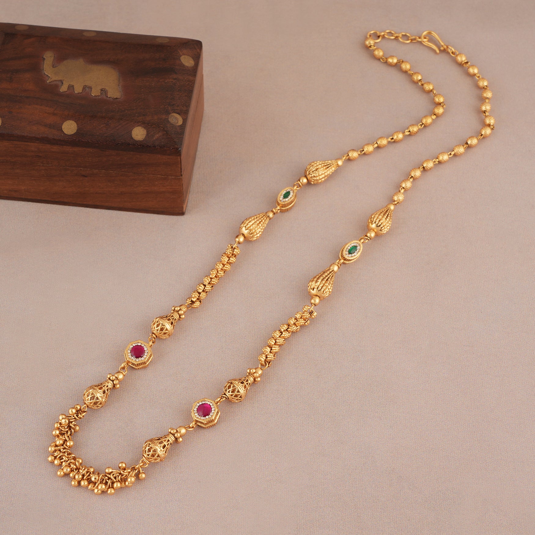 Stunning multicolor antique gold mala necklace