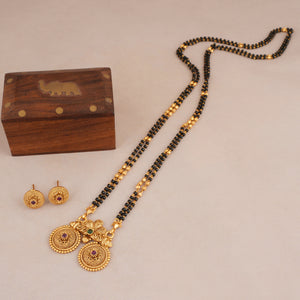 long antique gold floral mangalsutra necklace set