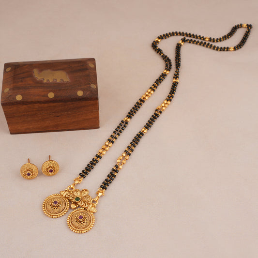long antique gold floral mangalsutra necklace set