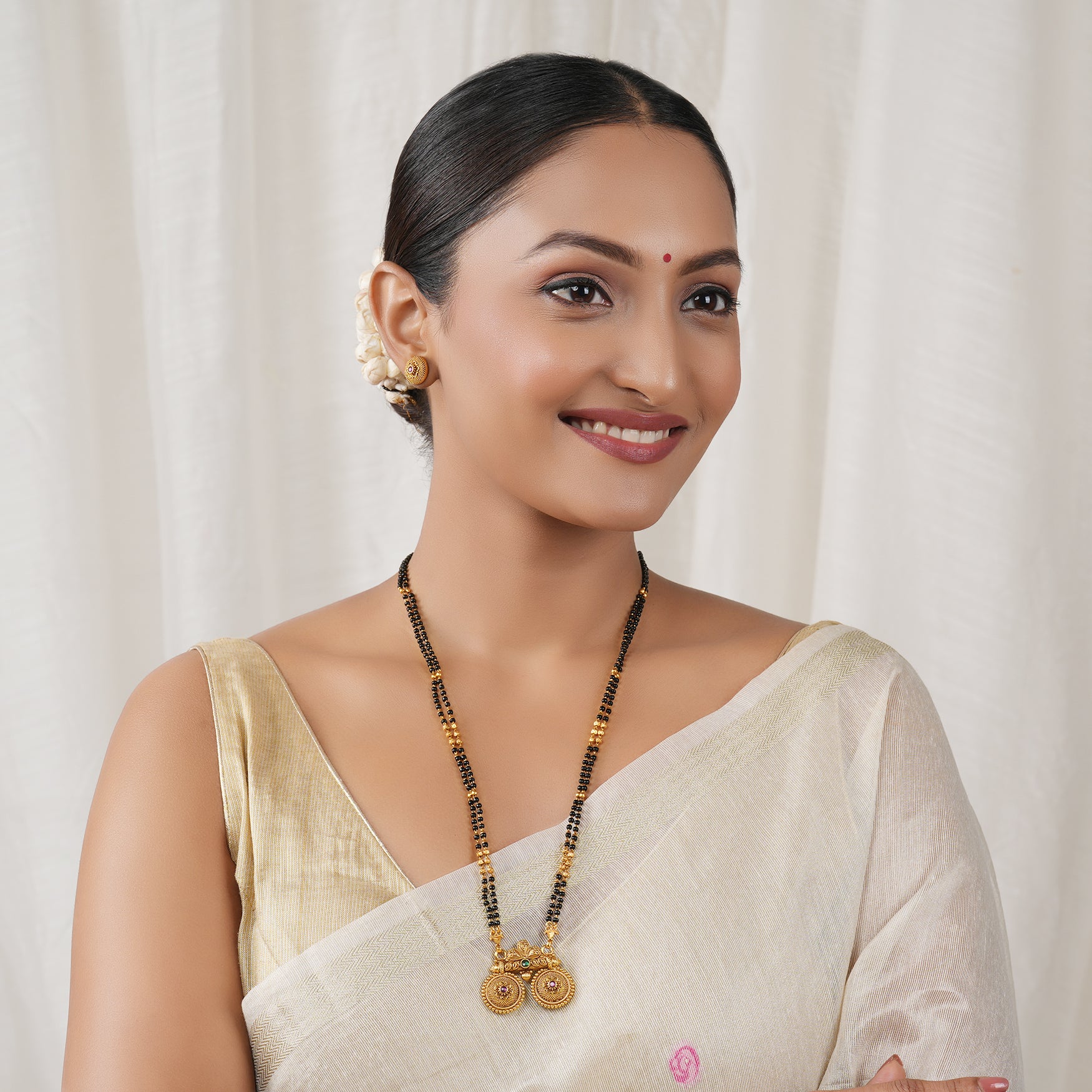 long antique gold floral mangalsutra necklace set