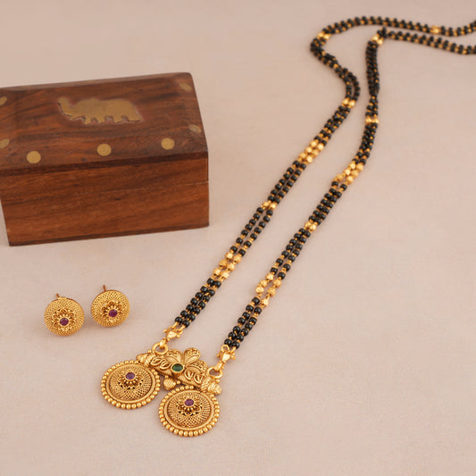 long antique gold floral mangalsutra necklace set