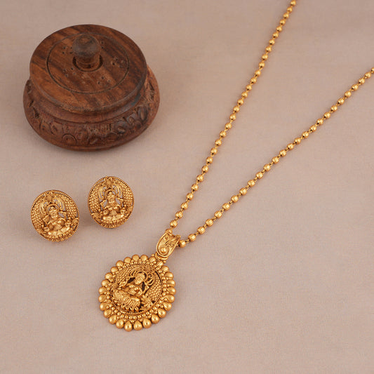Cute elegant plain antique gold maa lakshmi pendant set I Temple Jewellery