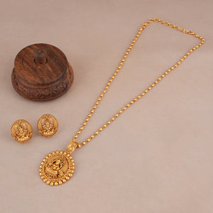 Cute elegant plain antique gold maa lakshmi pendant set I Temple Jewellery