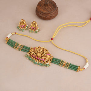 Stunning maa lakshmi antique gold multicolor choker set I Temple Jewellery
