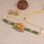 Stunning maa lakshmi antique gold multicolor choker set I Temple Jewellery