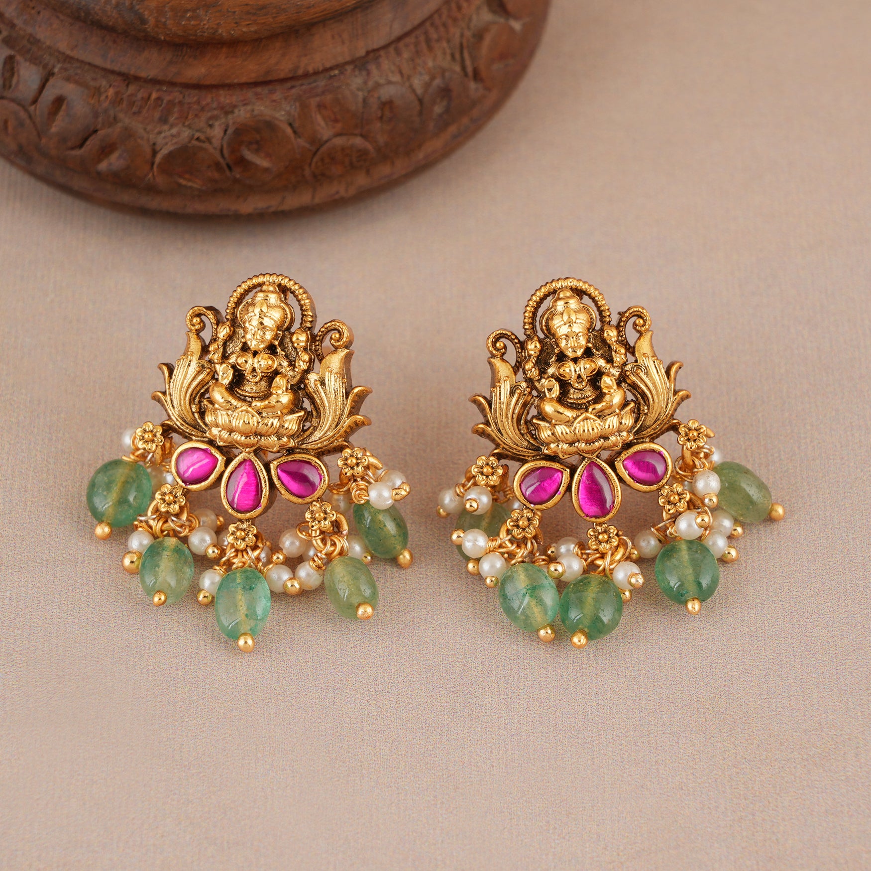 Stunning maa lakshmi antique gold multicolor choker set I Temple Jewellery