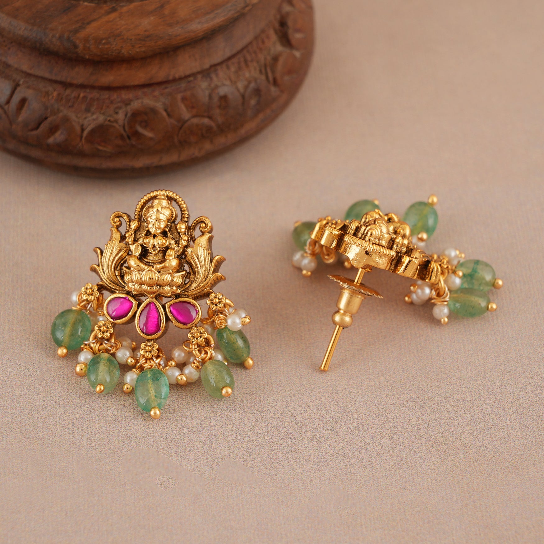 Stunning maa lakshmi antique gold multicolor choker set I Temple Jewellery