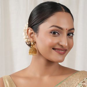 Stunning antique gold kundan pearl drop jhumka earring