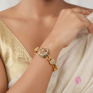 Stunning antique gold muticolor kada bangle for women