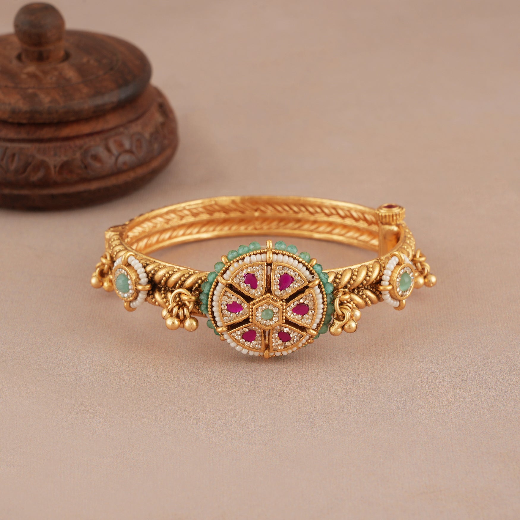 Stunning antique gold muticolor kada bangle for women