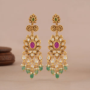 Long antique gold beautiful stone earring