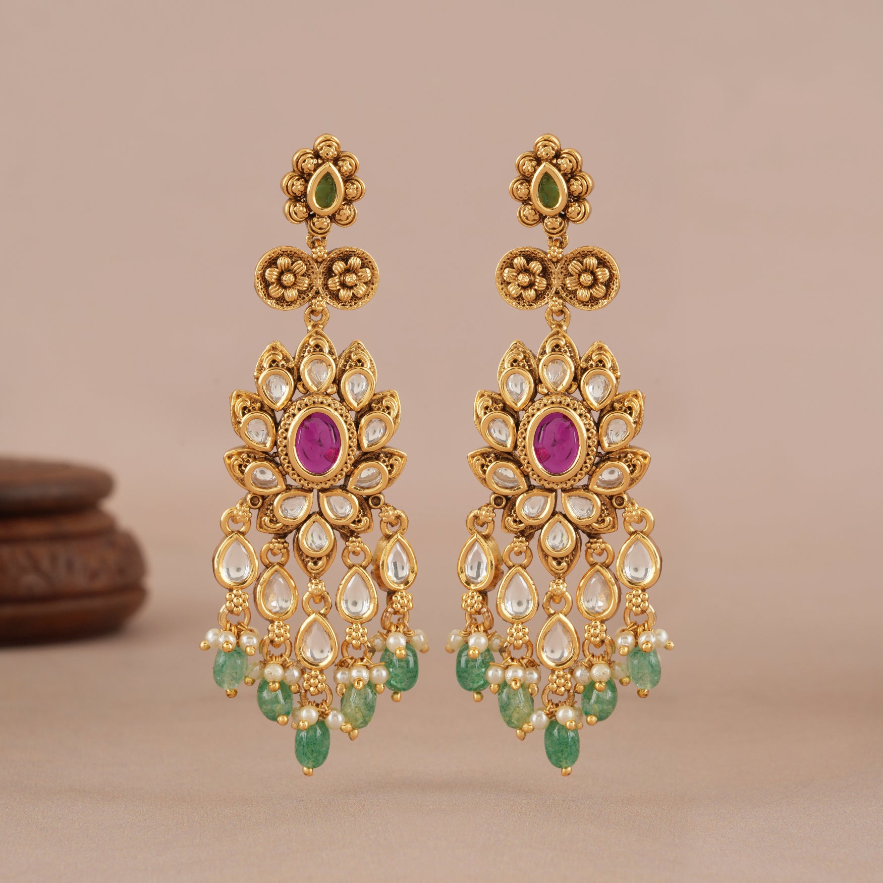 Long antique gold beautiful stone earring