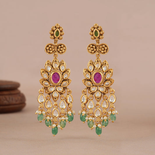 Long antique gold beautiful stone earring