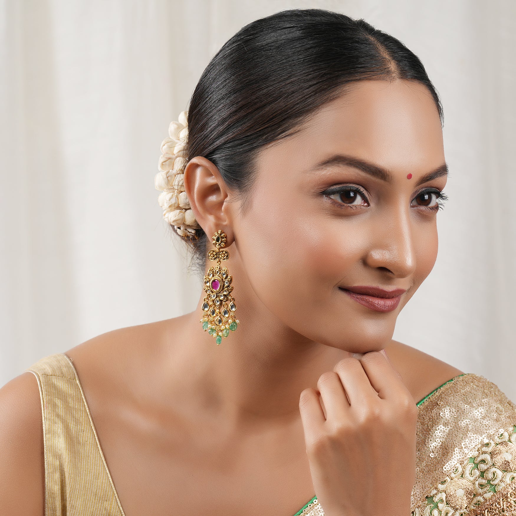 Long antique gold beautiful stone earring