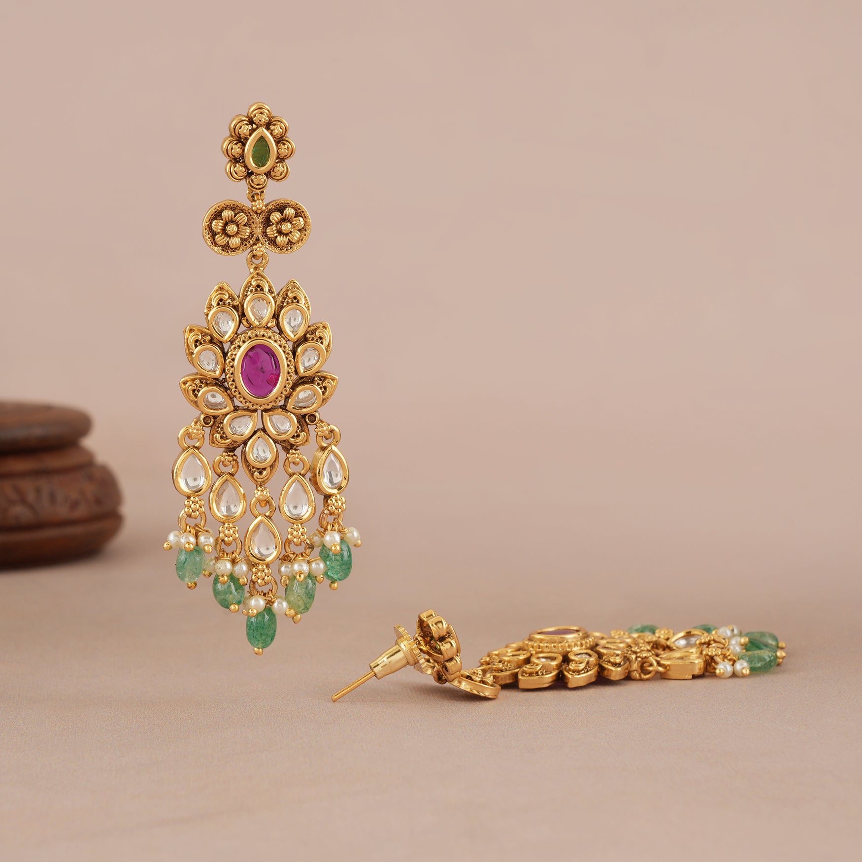 Long antique gold beautiful stone earring