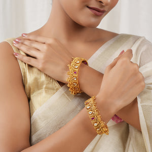 Beautiful kundan antique gold stone bangle set