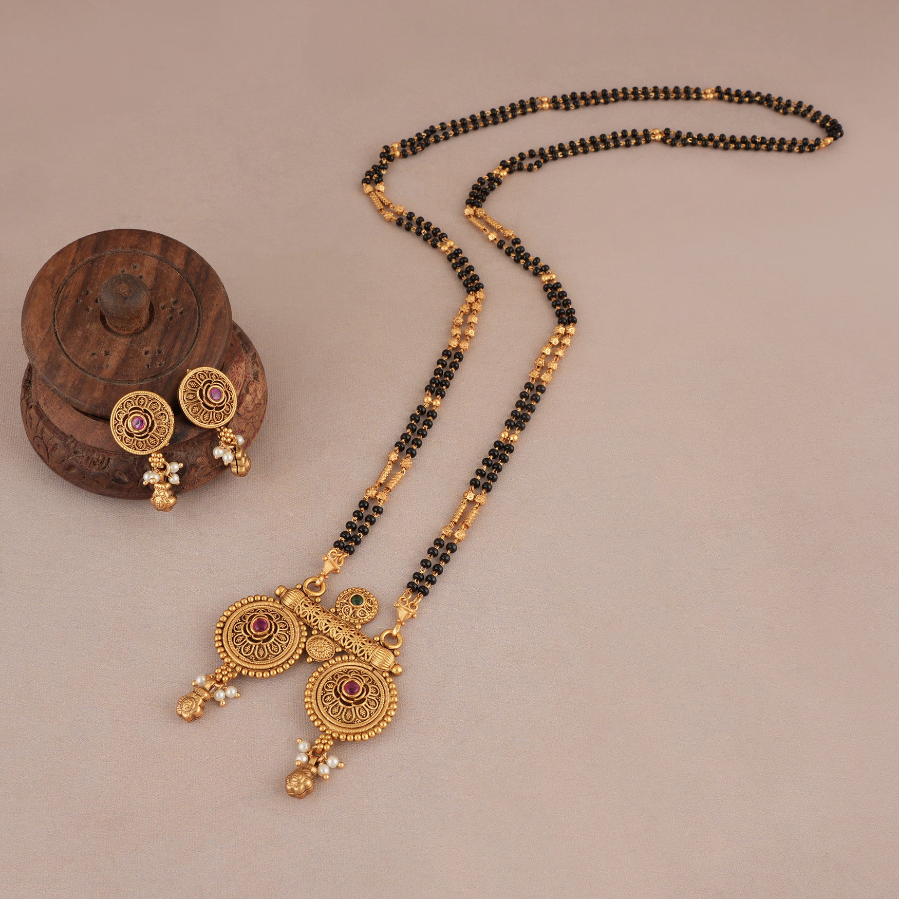 Long beautiful antique gold stone mangalsutra set