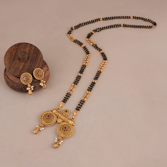 Long beautiful antique gold stone mangalsutra set