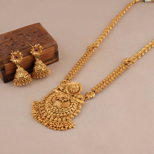Beautiful plain antique gold plated necklace set with earring